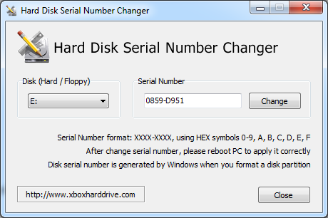 Screenshot des "Hard Disk Serial Number Changer"